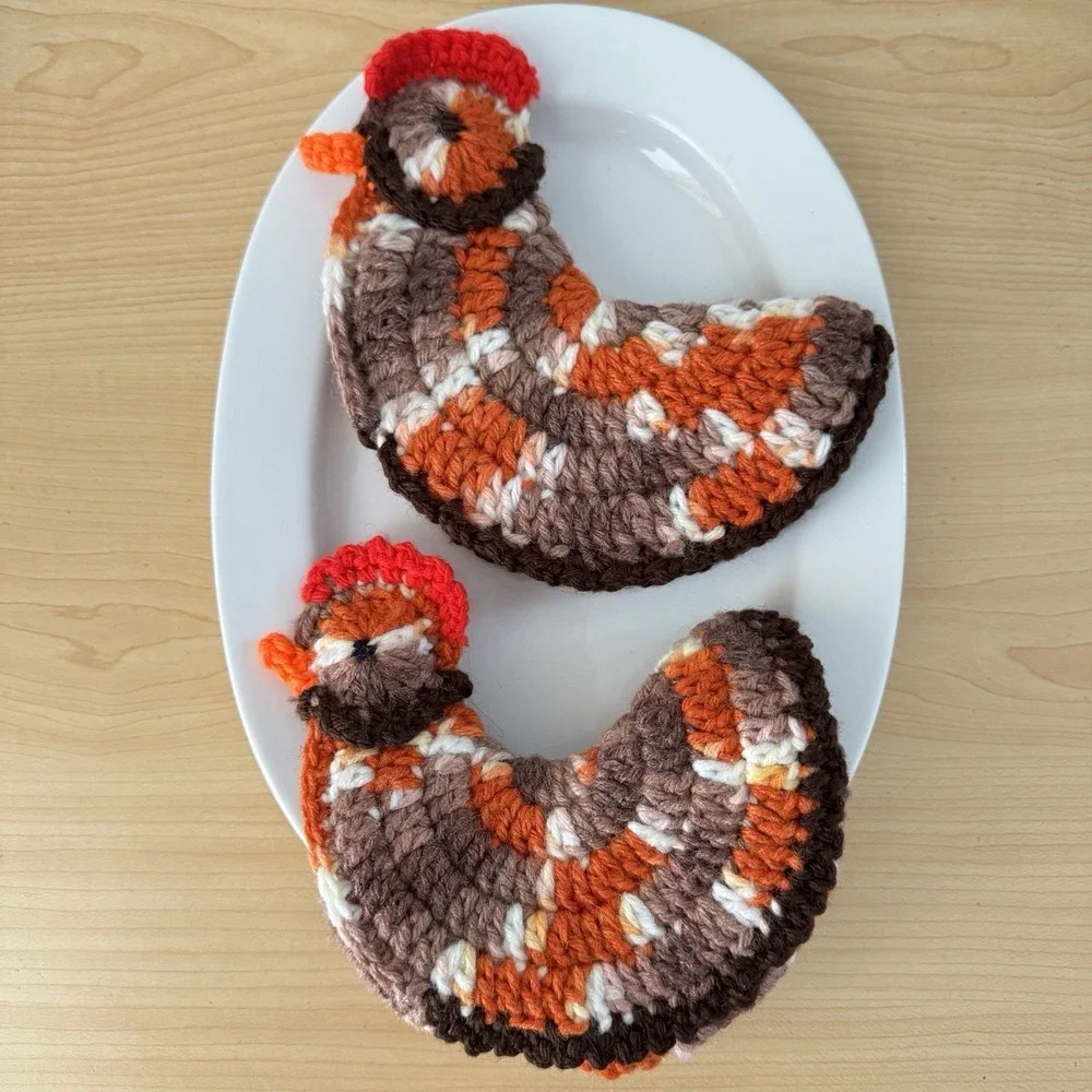 Vtg Chicken Shaped Potholders Set o2 Cottagecore Farmhouse Kitchen Handmade‎ New